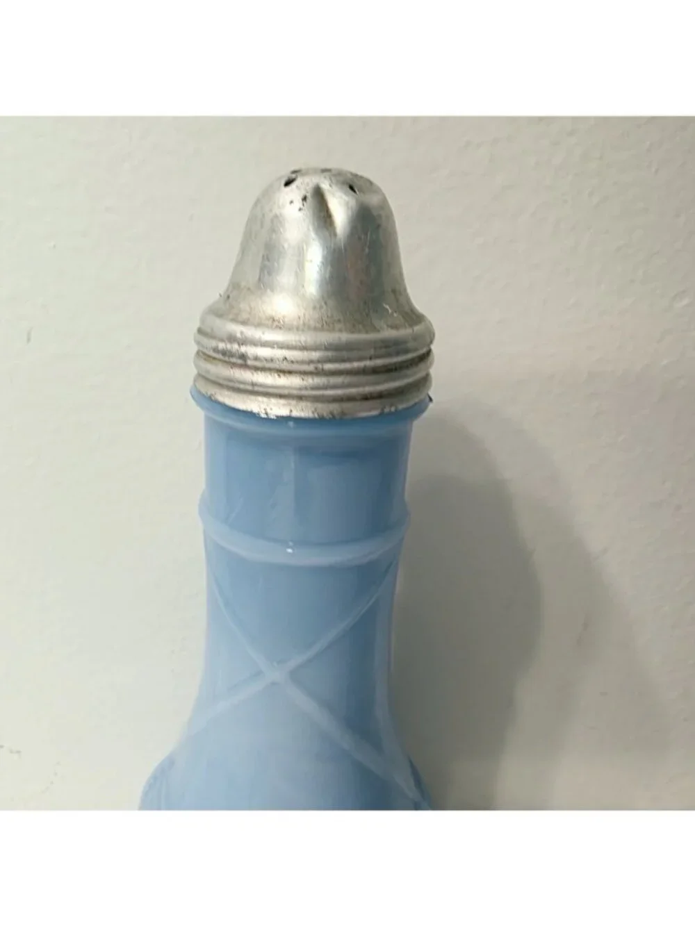 Vtg Jeannette Blue Delphite Milk Glass Salt & Pepper Shaker with Lid Replacement